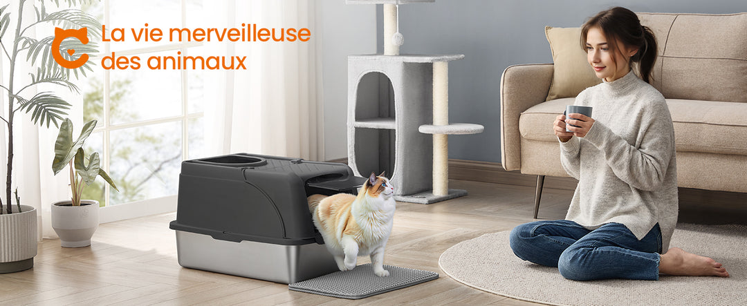 Bac à litière chat en acier inoxydable avec double entrée – Modèle "CleanSteel Premium"