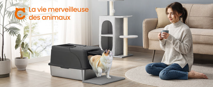 Bac à litière chat en acier inoxydable avec double entrée – Modèle "CleanSteel Premium"