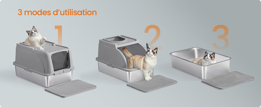 Bac à litière chat en acier inoxydable avec double entrée – Modèle "CleanSteel Premium"