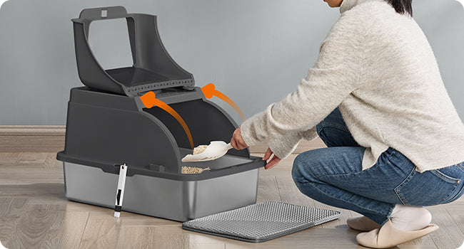 Bac à litière chat en acier inoxydable avec double entrée – Modèle "CleanSteel Premium"