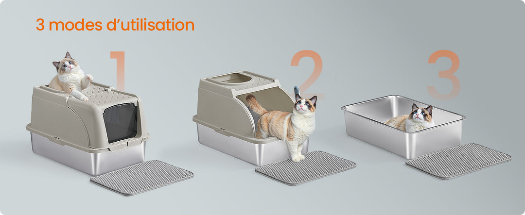 Bac à litière chat en acier inoxydable avec double entrée – Modèle "CleanSteel Premium"