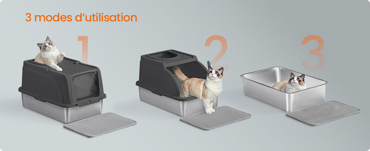 Bac à litière chat en acier inoxydable avec double entrée – Modèle "CleanSteel Premium"