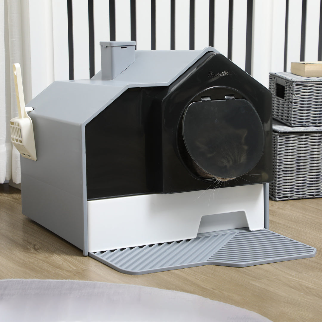 Maison de toilette fermée pour chat avec tapis et filtre anti-odeurs – Modèle "HomeClean"