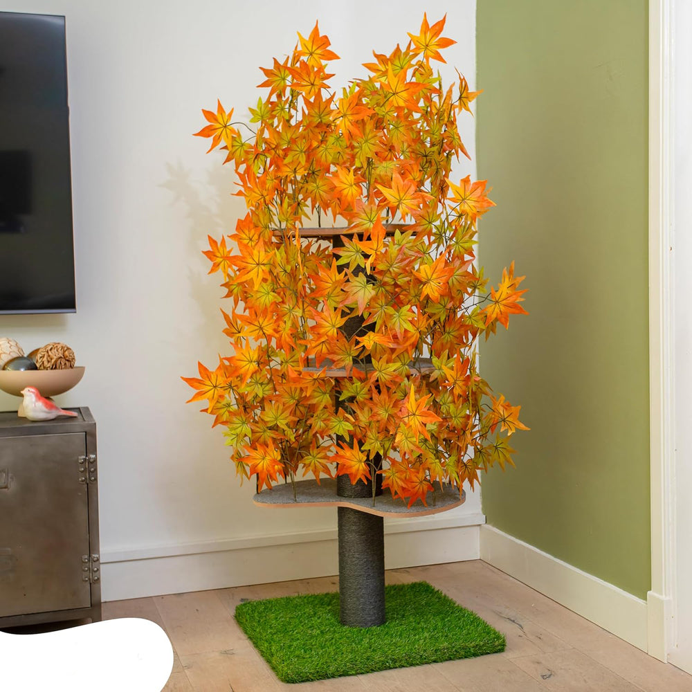 Arbre à Chat design naturel avec feuilles - Modèle "Chat'Canopée"