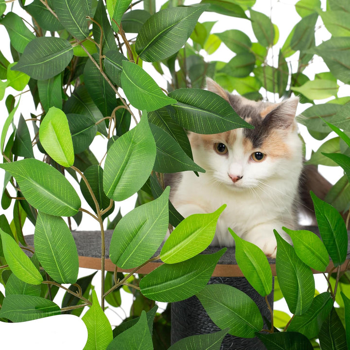 Arbre à Chat design naturel avec feuilles - Modèle "Chat'Canopée"