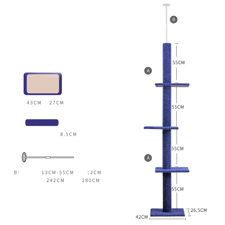 Arbre à chat Maine Coon ajustable du sol au plafond - Modèle : "SkyTower"