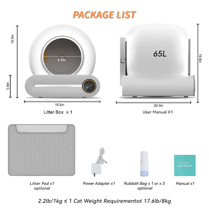 Bac à litière autonettoyant connecté XXL 65L – Modèle "AutoClean Master"