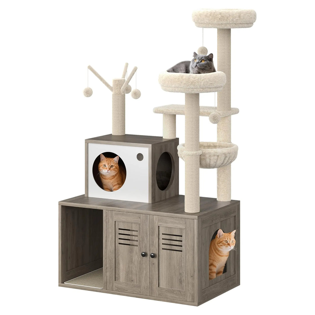 Arbre à Chat Bois design avec Bac à Litière - Modèle WoodNest