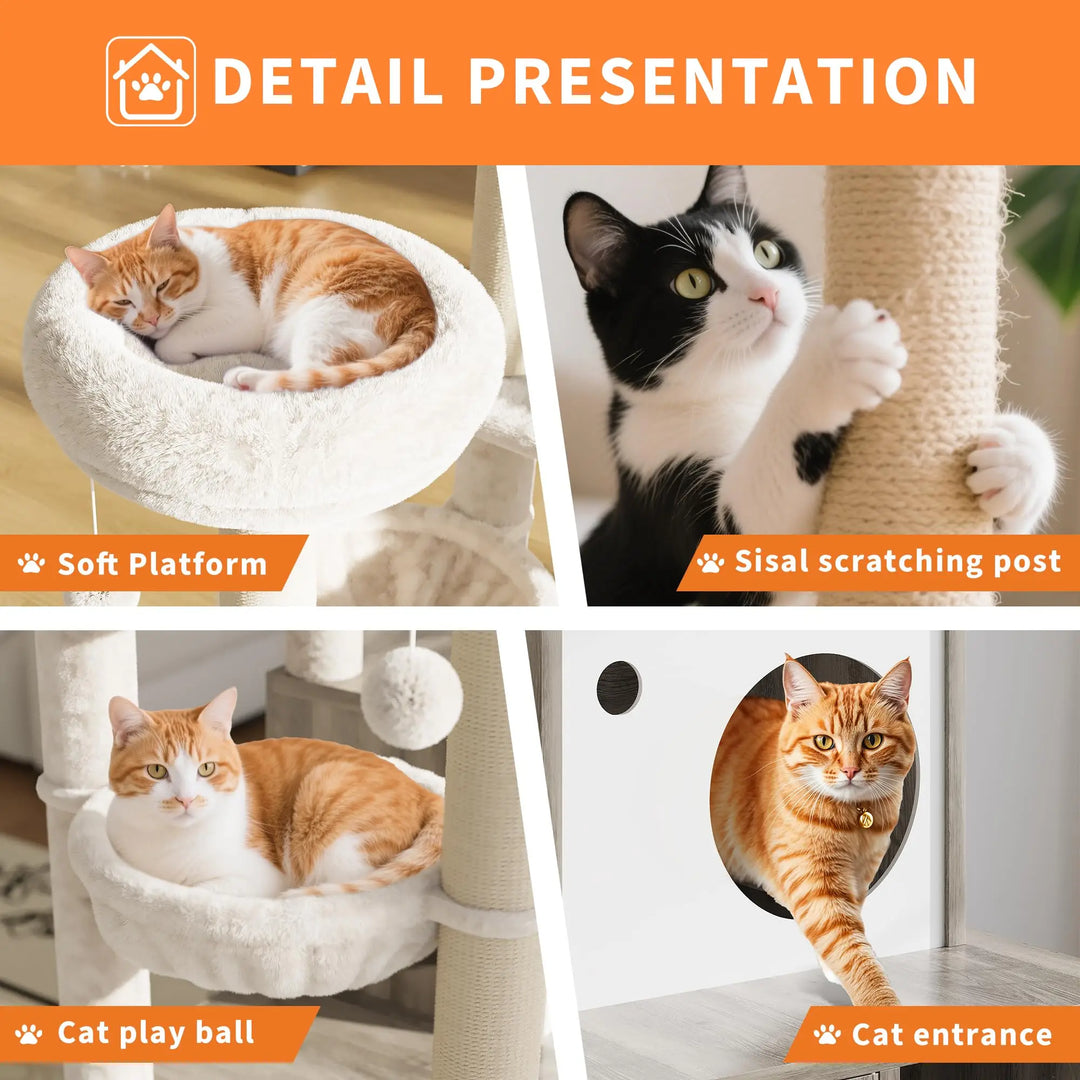 Arbre à Chat Bois design avec Bac à Litière - Modèle WoodNest