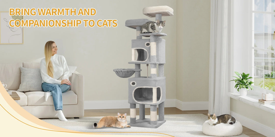 Arbre à chat 159 cm avec plateformes, niches et griffoirs en sisal