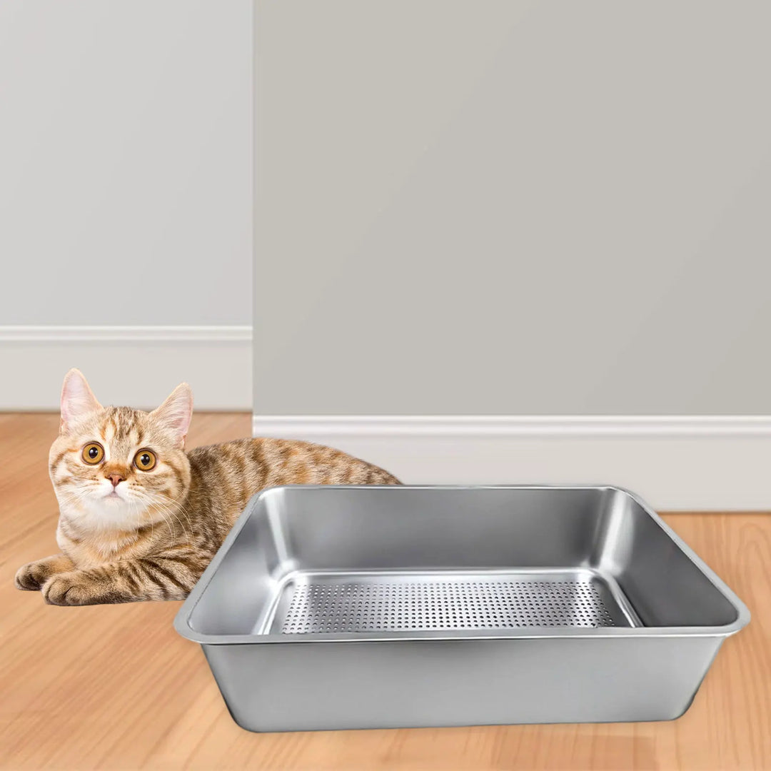 Bac à litière ouvert en inox anti-projection – Modèle "SteelTray EasyClean"
