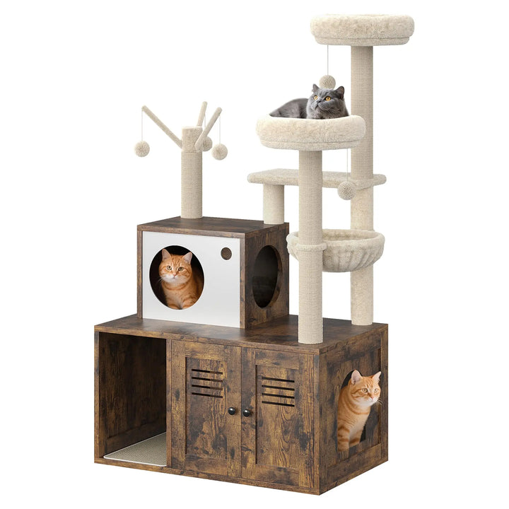 Arbre à Chat Bois design avec Bac à Litière - Modèle WoodNest