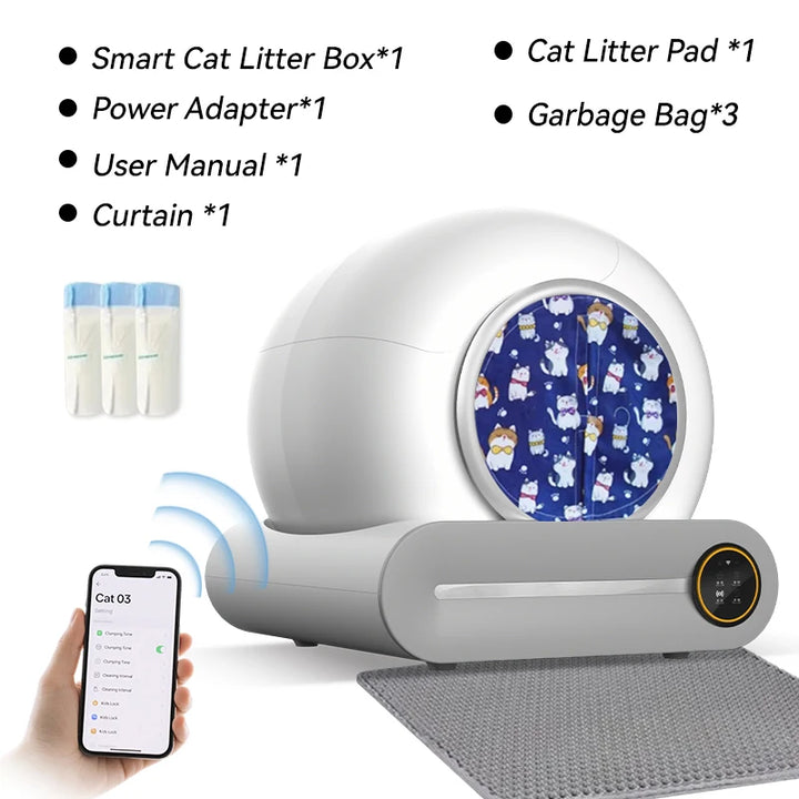 Bac à litière autonettoyant connecté XXL 65L – Modèle "AutoClean Master"