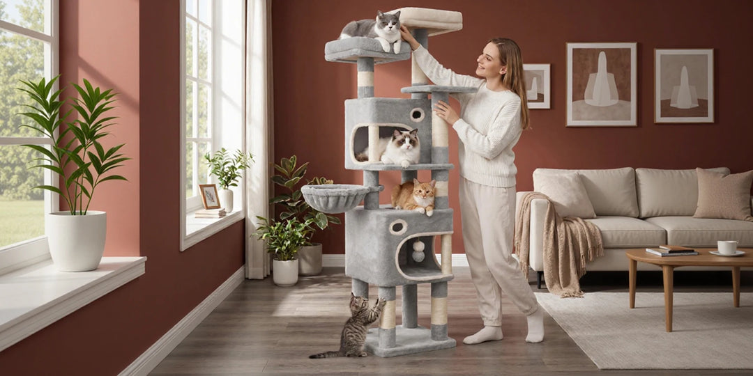 Arbre à chat 159 cm avec plateformes, niches et griffoirs en sisal