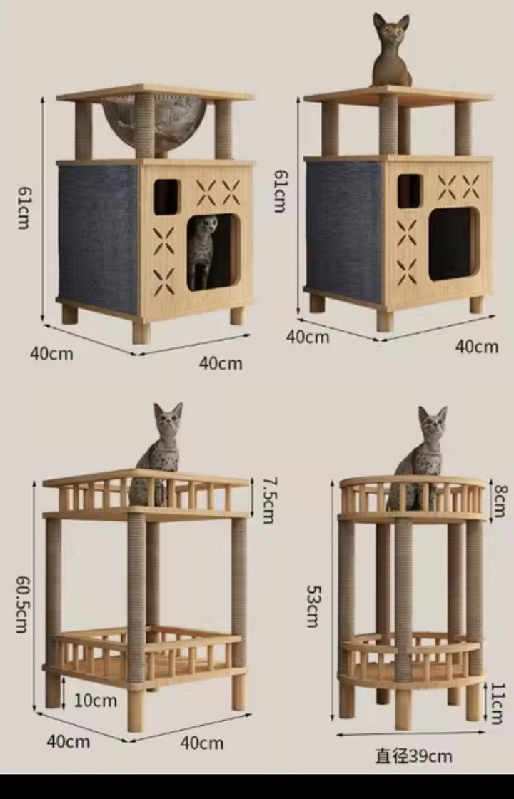 Arbre a chat design en bois - Meuble avec griffoir - Litière intégrée - Rectangulaire