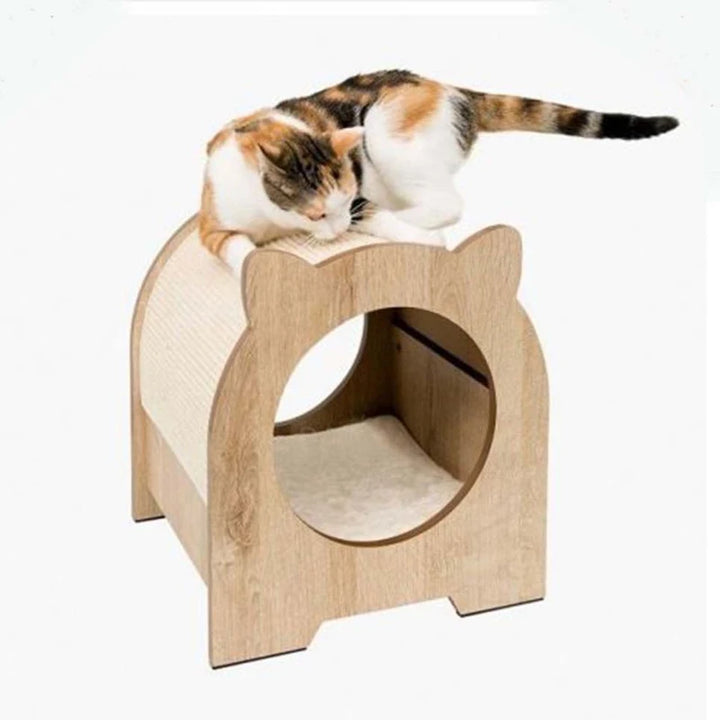 Maison pour chat en bois 3 en 1 avec griffoir