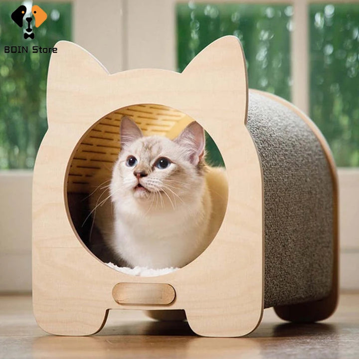 Maison pour chat en bois 3 en 1 avec griffoir