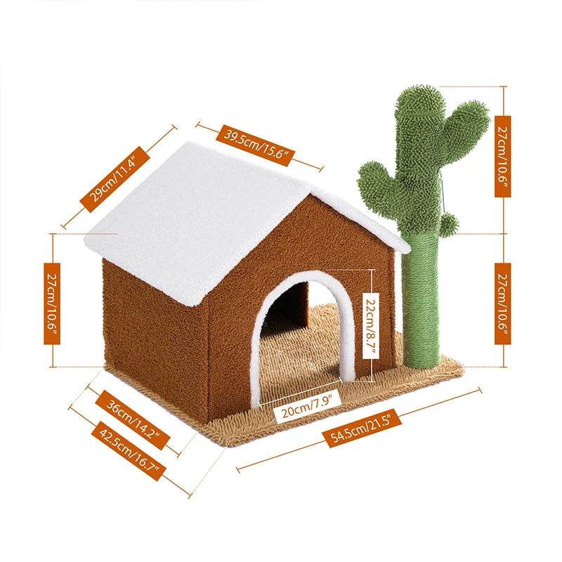 Maison pour chat avec griffoir et cactus - Modèle : "CactusConfort"