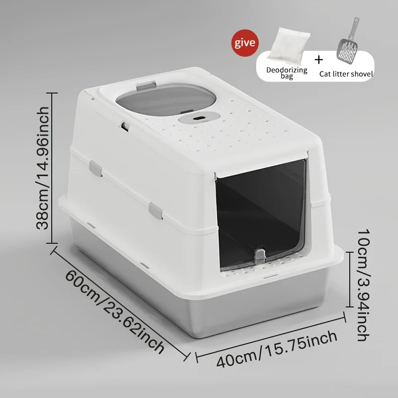 Bac à litière chat en acier inoxydable avec couvercle basculant – Modèle "SteelFlip Premium"