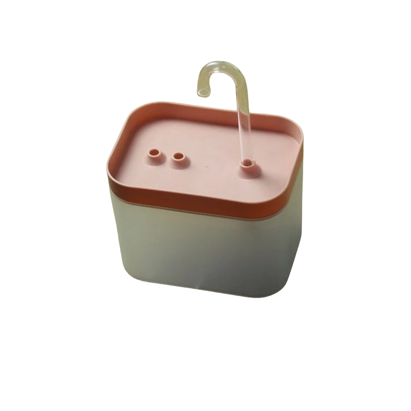 Bac en plastique blanc avec couvercle rose et tuyau, idéal pour l'arrosage de plantes en intérieur.