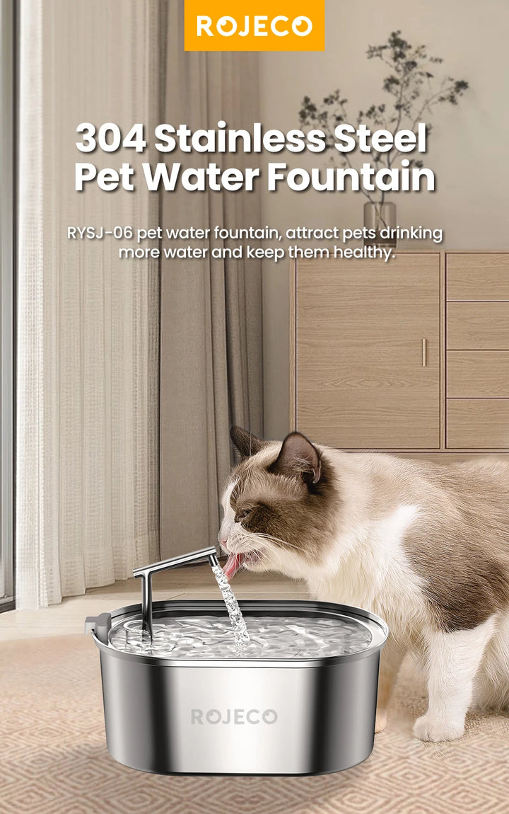 Fontaine à eau pour animaux en acier inoxydable 304, design moderne, encourage l'hydratation des animaux.