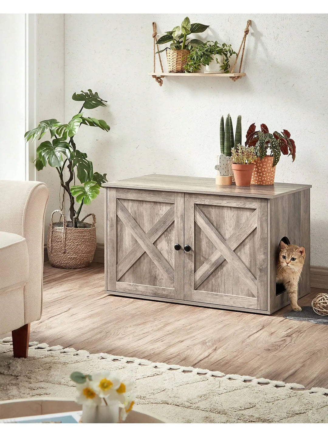 Meuble litière design avec espace repos intégré – Modèle "CatHouse Premium"