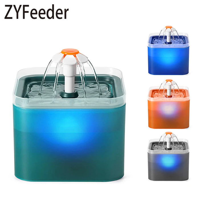 Fontaine à eau pour animaux ZYFeeder, couleur bleu, en plastique, avec lumière LED intégrée.