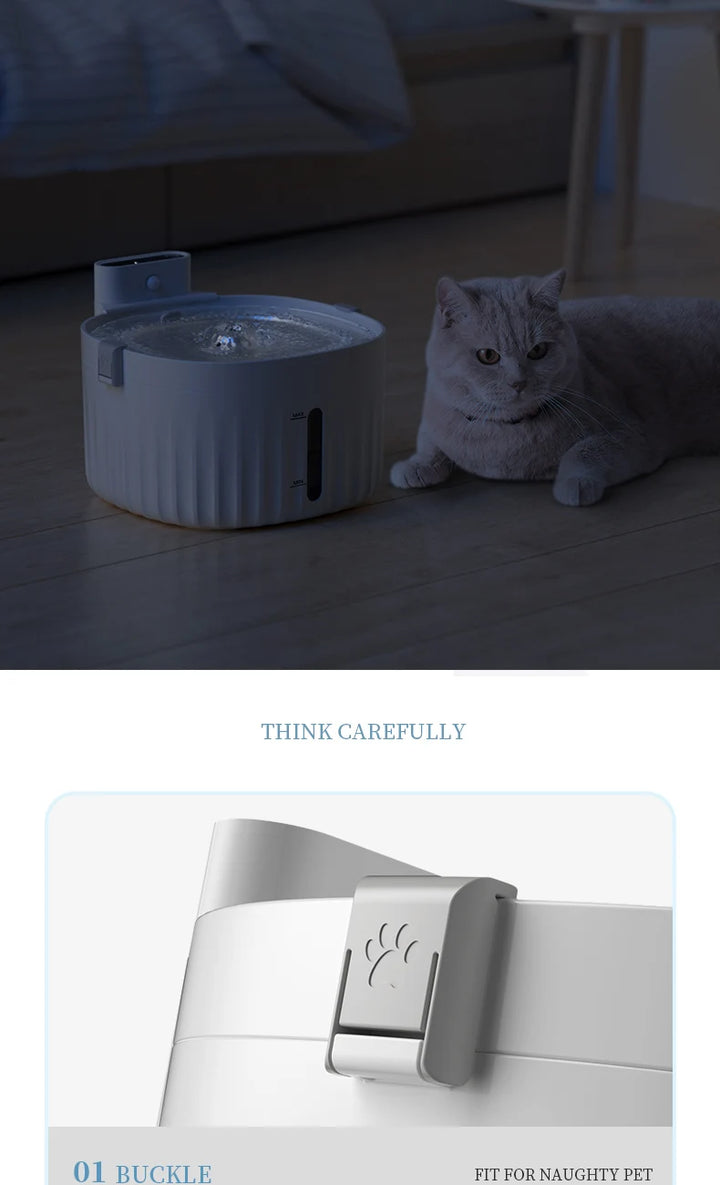 Fontaine à eau pour animaux, blanche, en plastique, design moderne, idéale pour les chats et chiens.