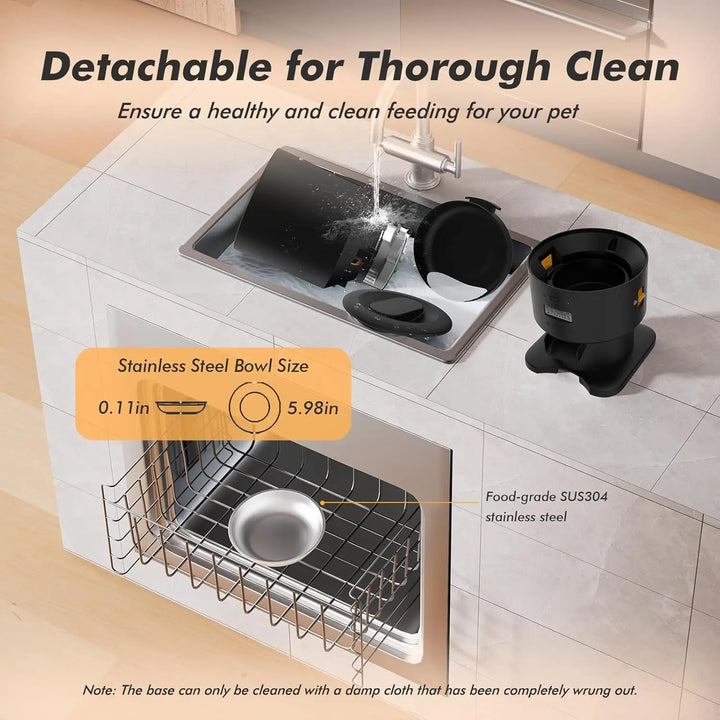 Distributeur d'eau noir pour animaux, en acier inoxydable, facile à nettoyer, taille de bol 15 cm.