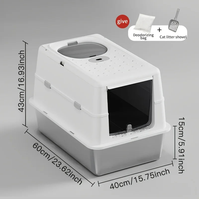 Bac à litière chat en acier inoxydable avec couvercle basculant – Modèle "SteelFlip Premium"