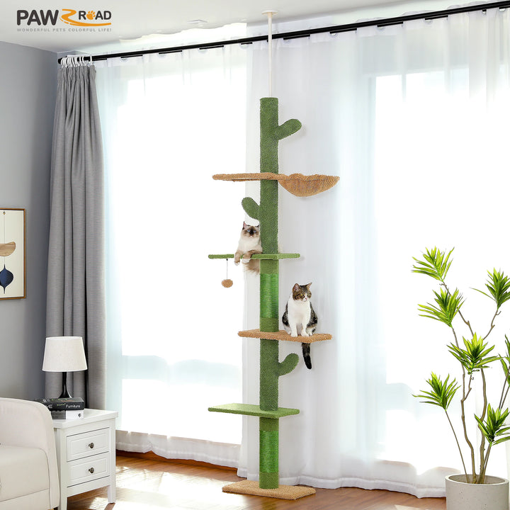 Arbre à chat ajustable du sol au plafond en forme de cactus - Modèle : "CactusEscapade"