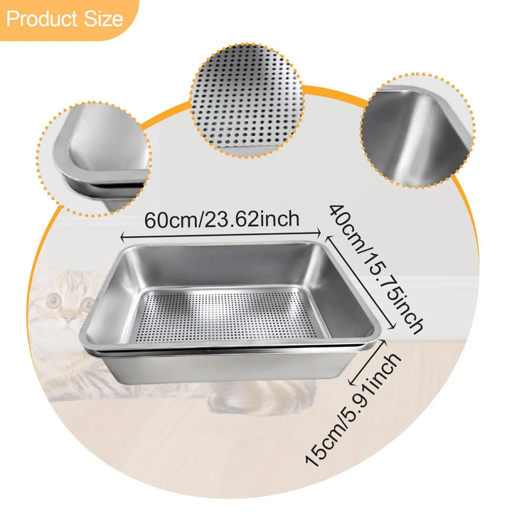Bac à litière ouvert en inox anti-projection – Modèle "SteelTray EasyClean"