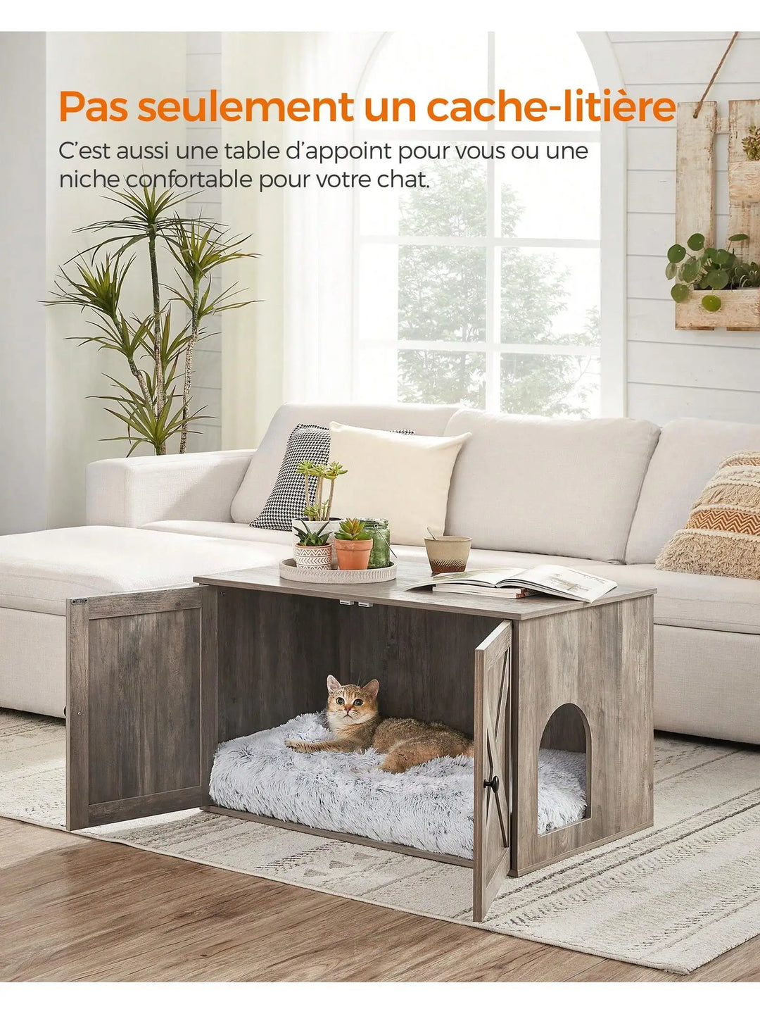 Meuble litière design avec espace repos intégré – Modèle "CatHouse Premium"