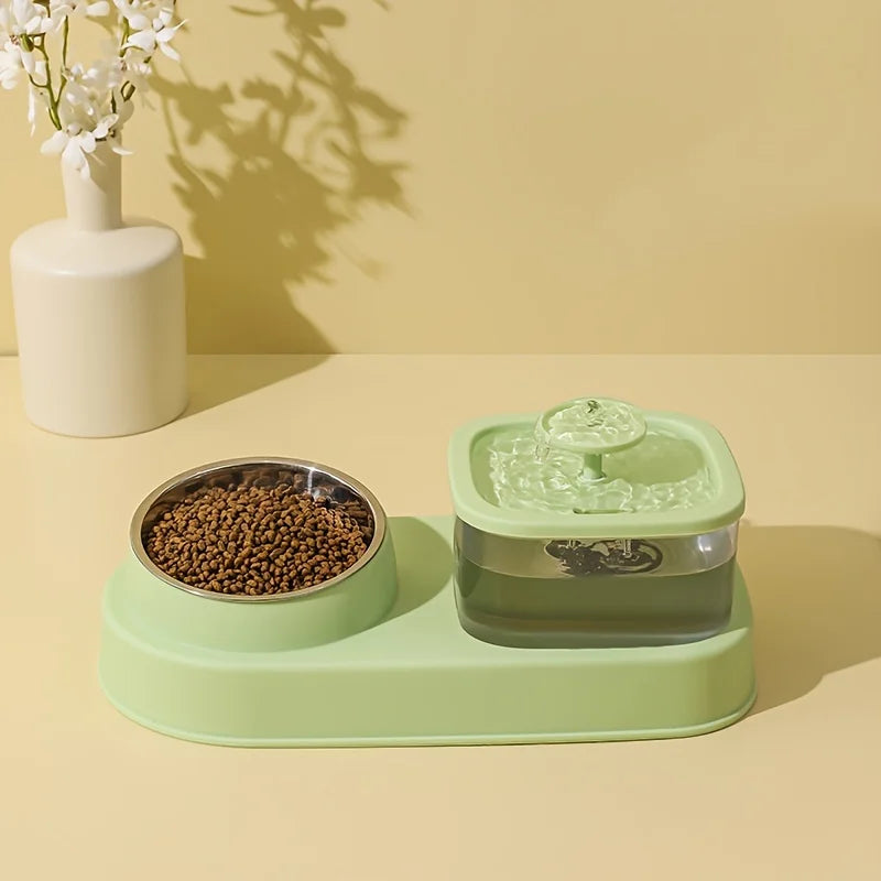 Distributeur d'eau et gamelle pour animaux en vert, avec bol en inox et design moderne.