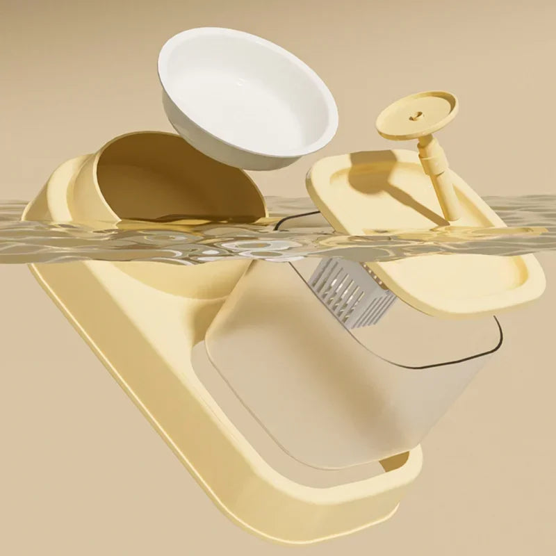 Set de cuisine en plastique jaune, comprenant un bol blanc et un récipient transparent, pratique pour la préparation.