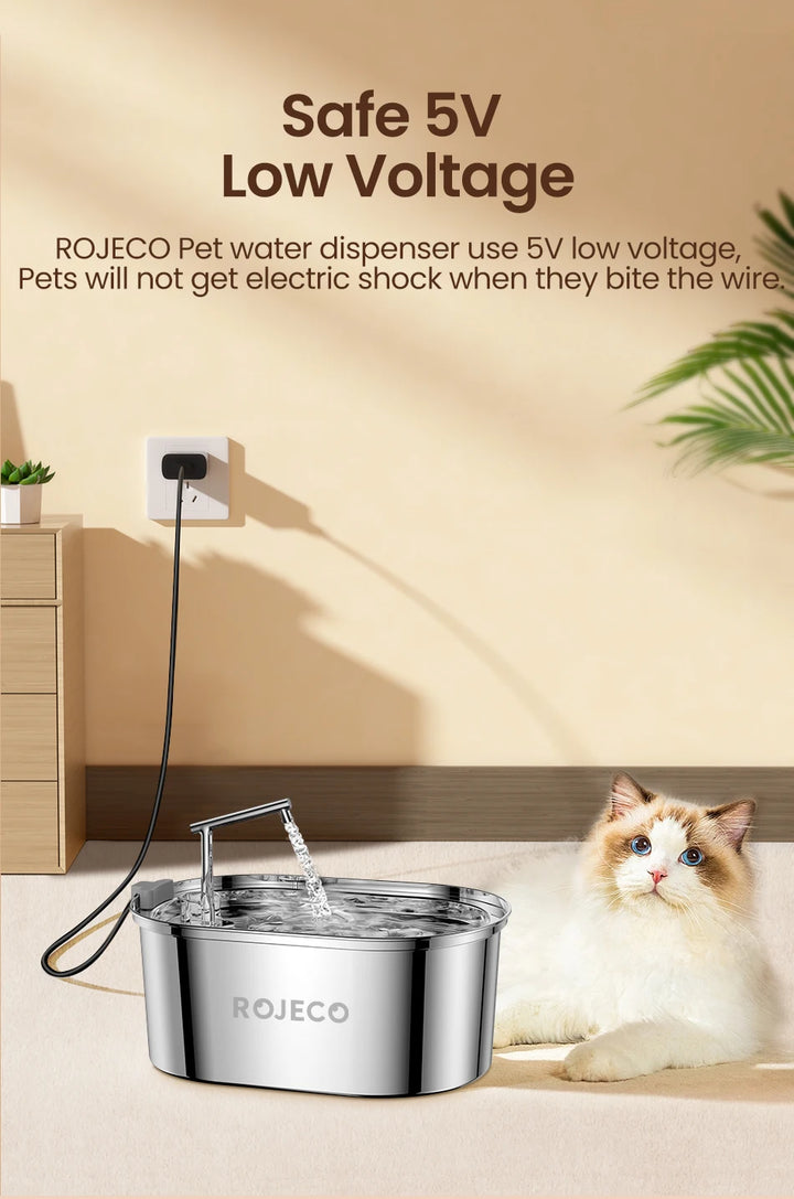 Distributeur d'eau ROJECO pour animaux, inoxydable, faible tension de 5V, sûr pour les animaux de compagnie.