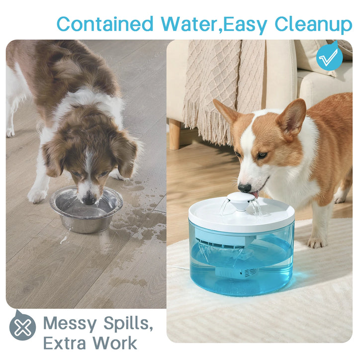 Fontaine à eau pour chien, couleur bleue, nettoyage facile, prévention des éclaboussures, design pratique.