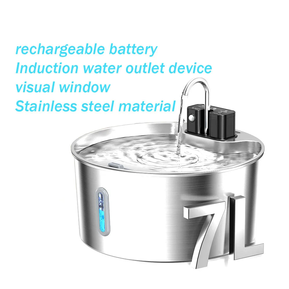Dispositif de sortie d'eau induction 7L en acier inoxydable avec batterie rechargeable et fenêtre visuelle.