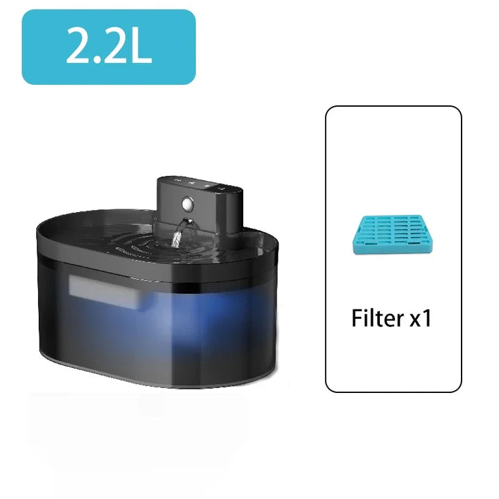 Fontaine à eau 2,2L, design noir, avec filtre inclus pour un approvisionnement en eau frais.
