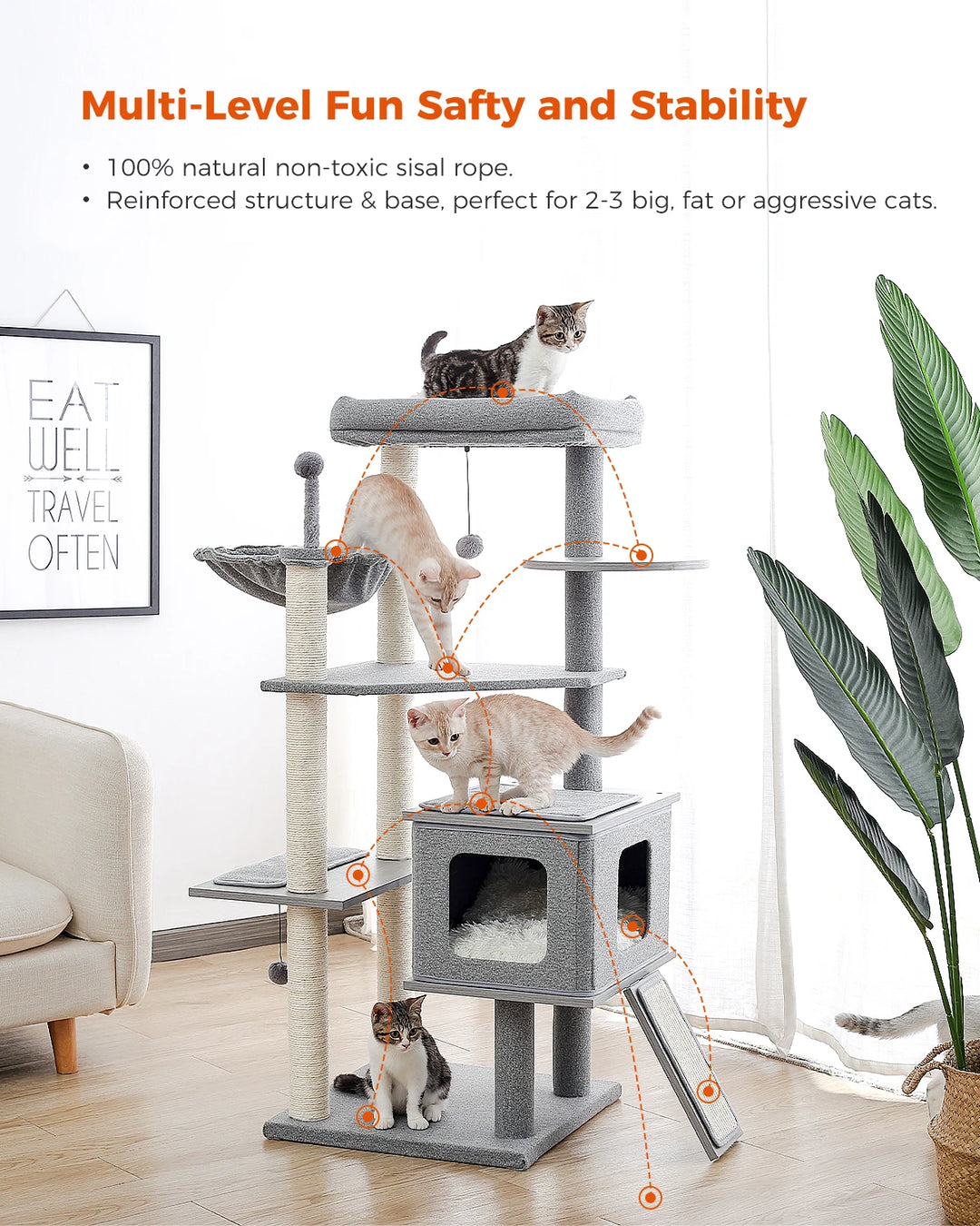 Arbre à chat moderne avec condo et perchoir - Modèle : "MajesticTower"