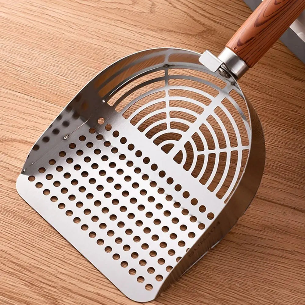 Pelle à litière pour chat en acier inoxydable avec manche bois ergonomique "Main Propre"
