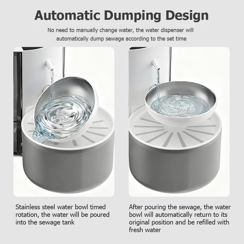 Distributeur d'eau automatique en acier inoxydable, système de drainage pratique, design moderne et fonctionnel.