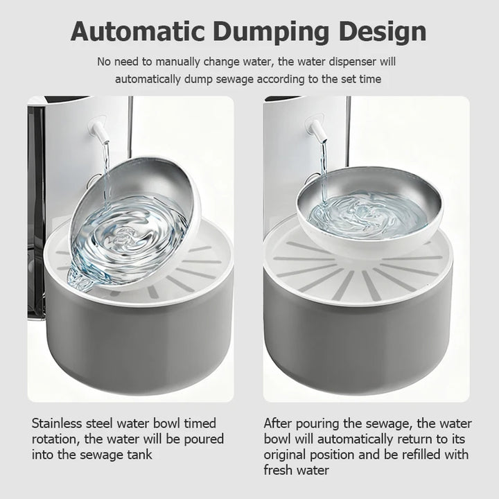 Distributeur d'eau automatique en acier inoxydable, système de drainage pratique, design moderne et fonctionnel.