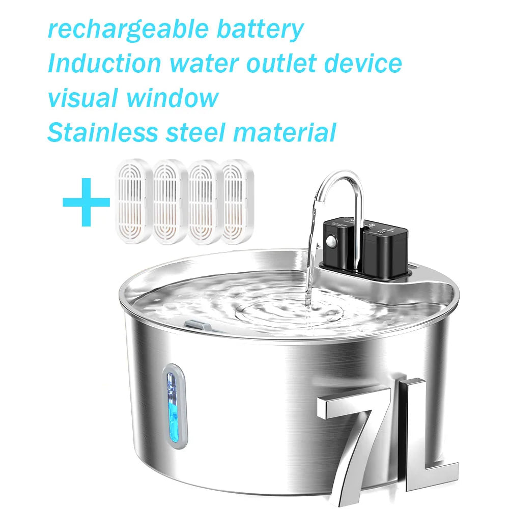Distributeur d'eau à induction 7L en acier inoxydable avec batterie rechargeable et fenêtre visuelle.