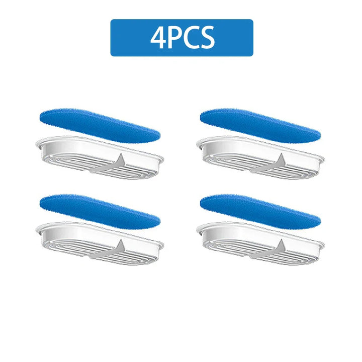 Lot de 4 pièces : supports en plastique blanc avec coussin bleu pour sécurité et confort.