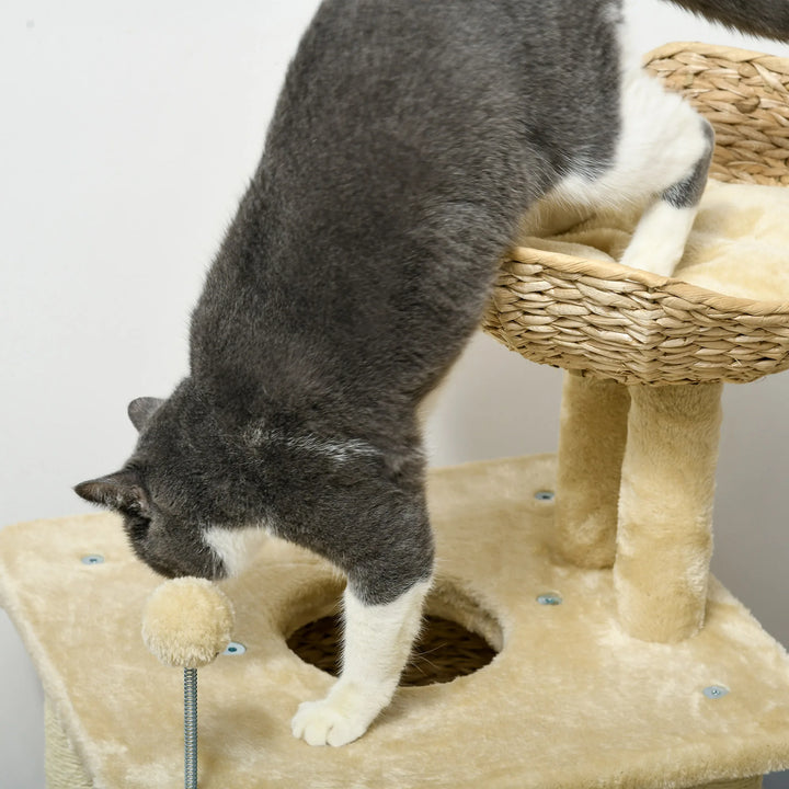 Arbre à chat 74 cm beige avec niche et panier tressé