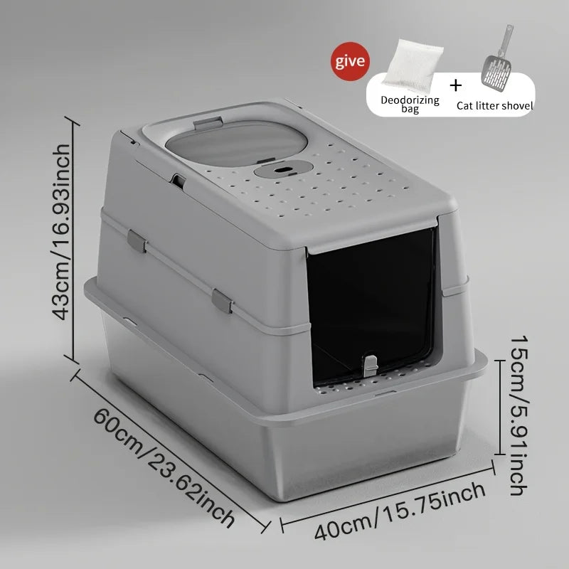 Bac à litière chat en acier inoxydable avec couvercle basculant – Modèle "SteelFlip Premium"