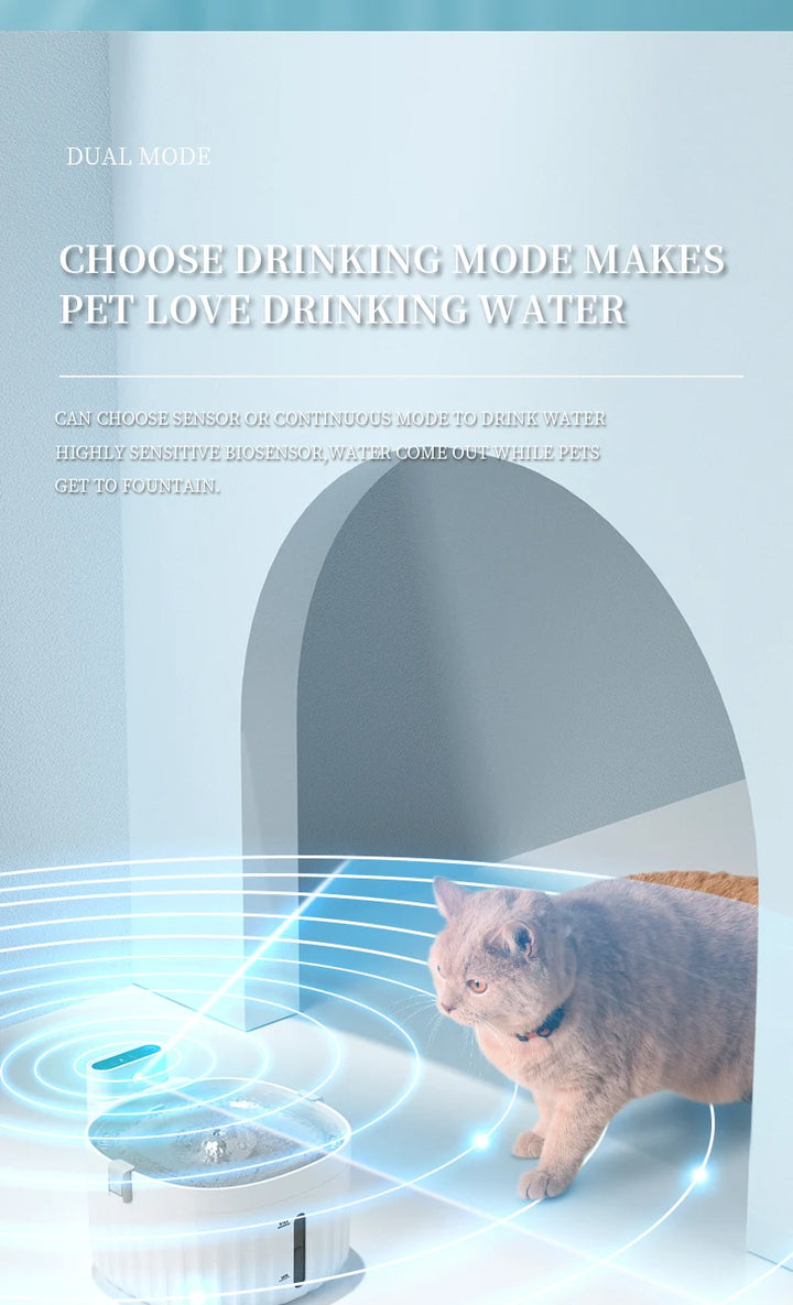 Fontaine à eau pour animaux, mode double, design blanc, capteur sensible, idéal pour inciter votre chat à boire.