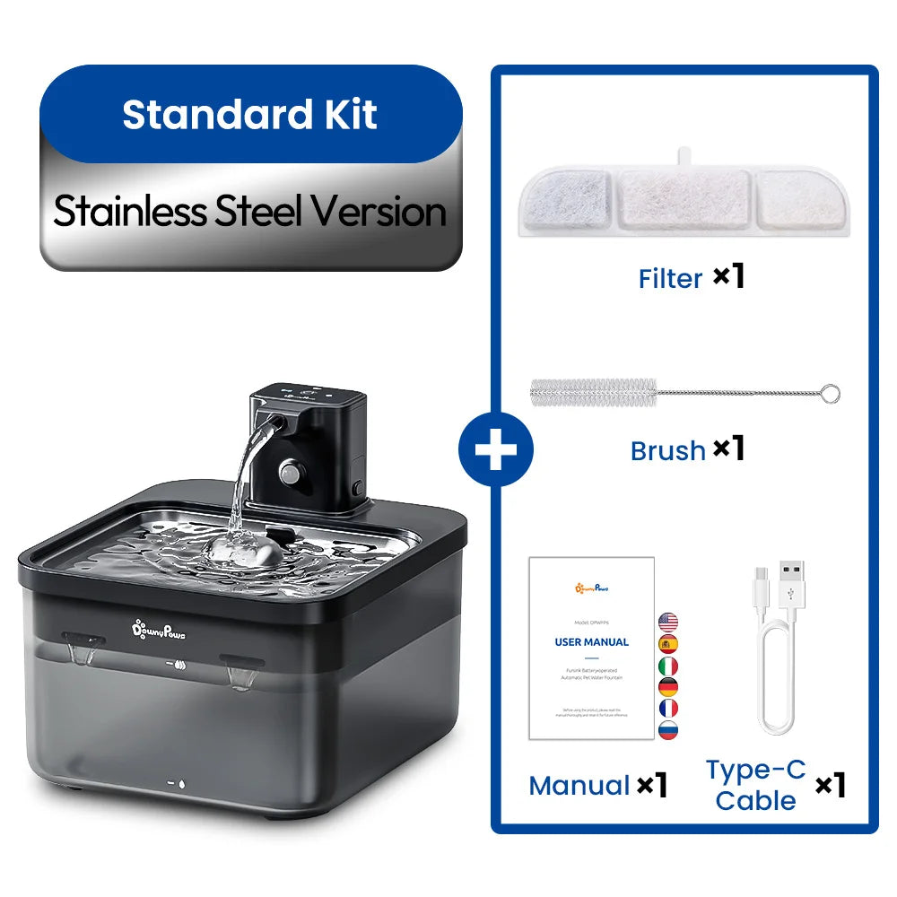 Kit standard en acier inoxydable, avec filtre, brosse, manuel et câble Type-C inclus.