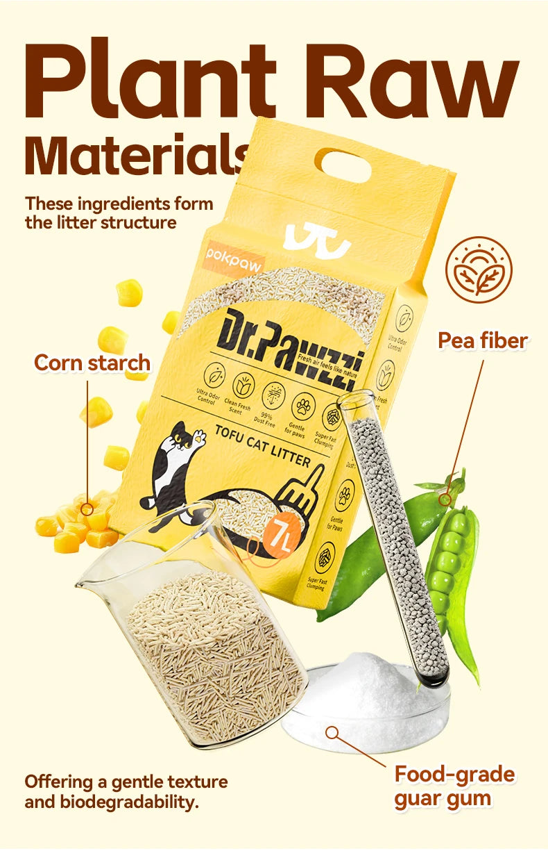 Litière végétale tofu biodégradable sans poussière – Modèle "TofuPure"